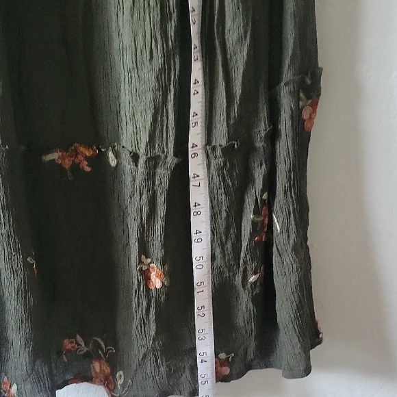 Fig and Flower Dark Green Floral Maxi Tiered Dress XL